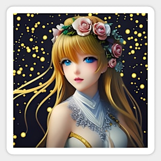 Beaux Animes Art  Manga Anime Girl with golden hair and roses Design Magnet